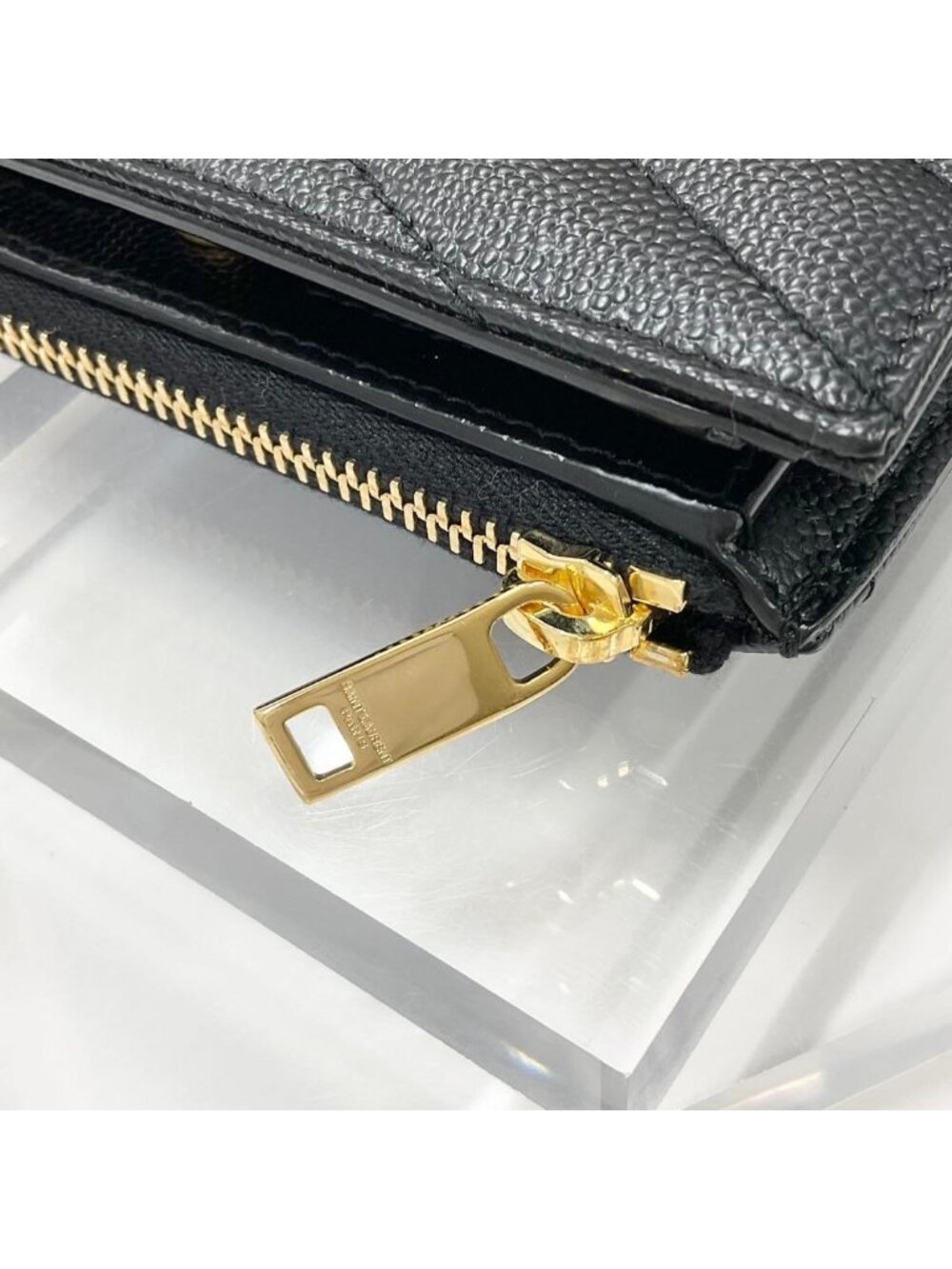 Saint Laurent Leather 2 Parts Stitch YSL Logo Quilted Wallet - Picture 6 of 10